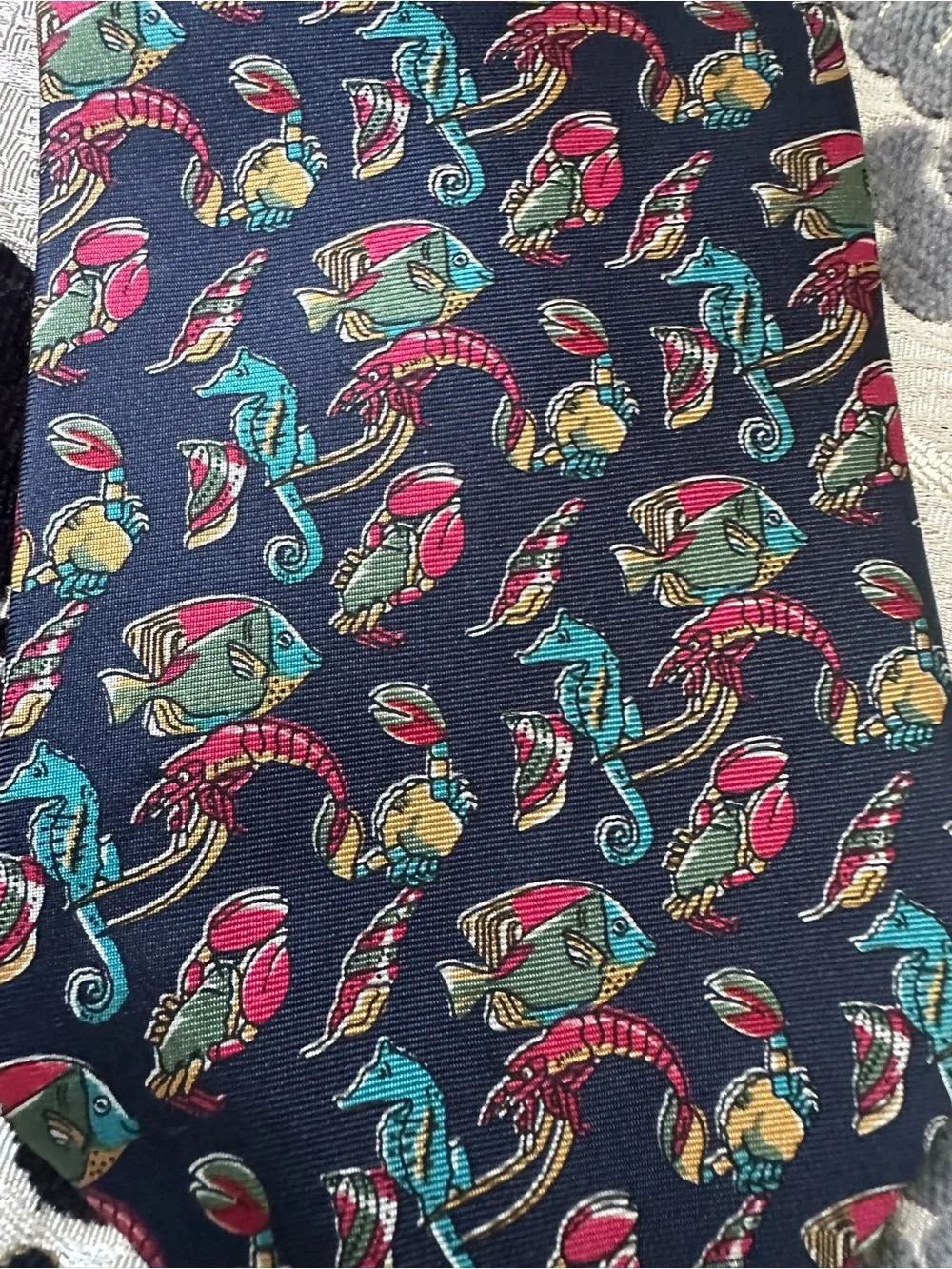Christian Dior Monsieur Vintage Silk Tie Marine Sea Life Fish Seahorse Lobster